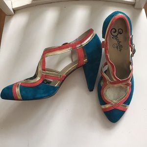 Seychelles Teal/Coral/Gold Petuna suede pump